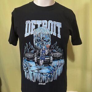 Detroit Motorcade Skull Fire Basketball Men's Black T Shirt Size XS